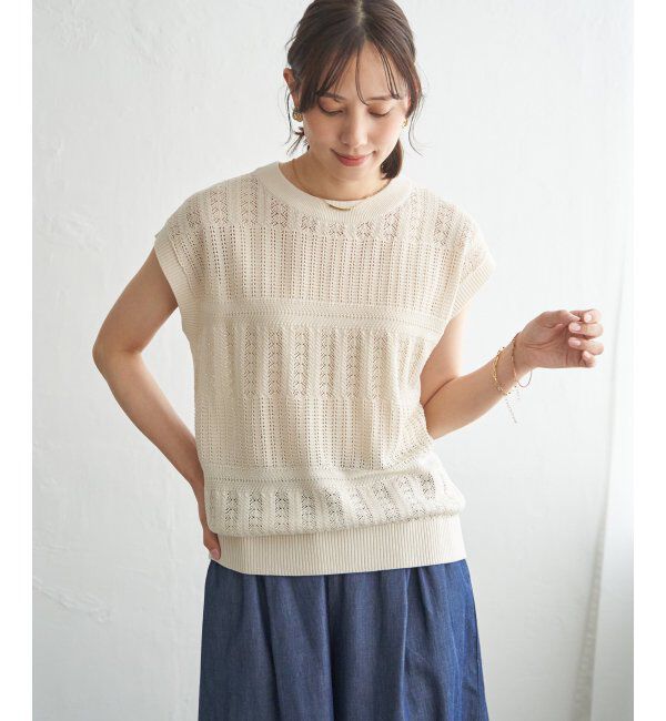 ikka「透かし編みニットプルオーバー」|ニット・セーター|