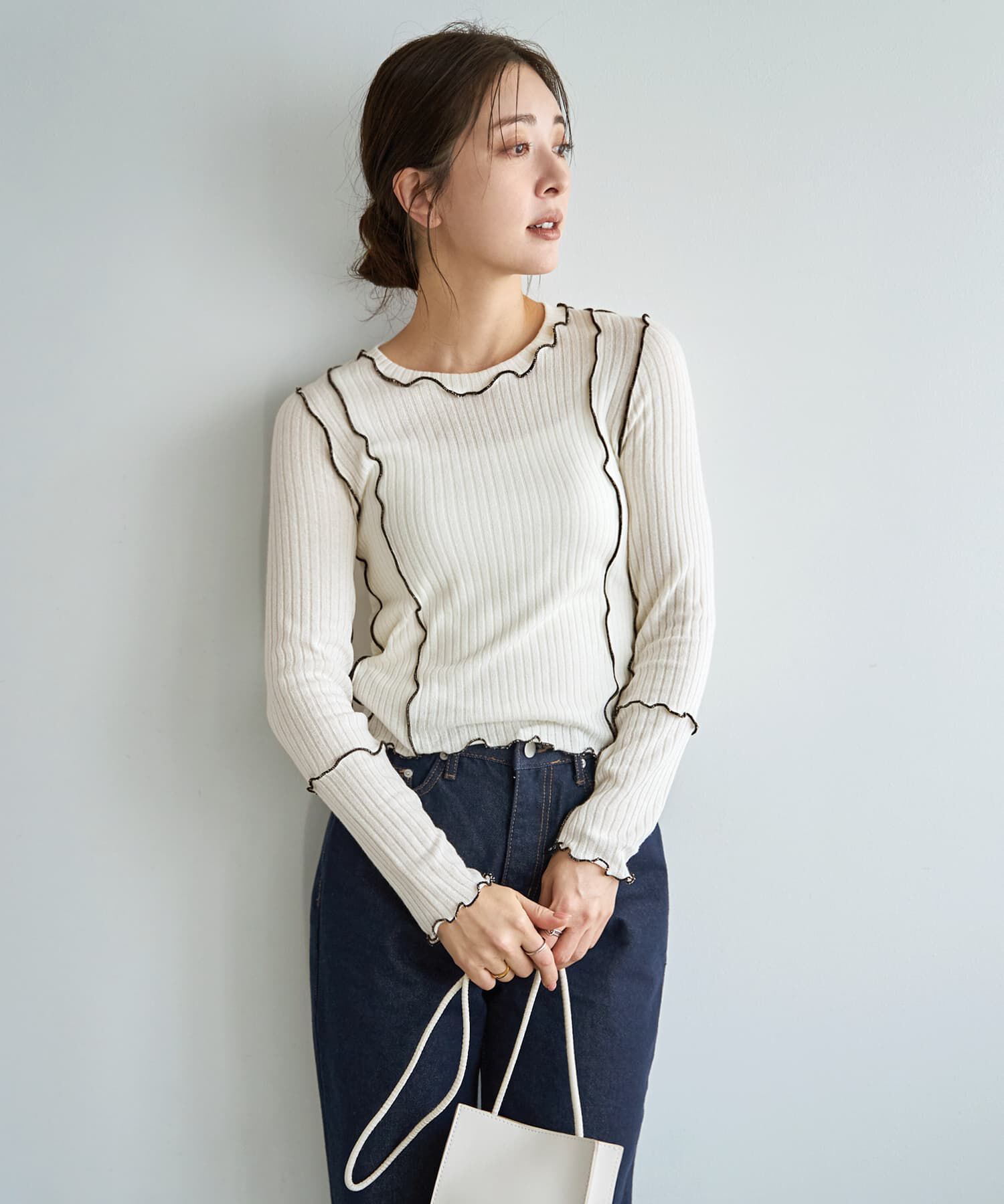 STYLE DELI「メロウリブ◆フリルライントップス」|Tシャツ・カットソー|ホワイト