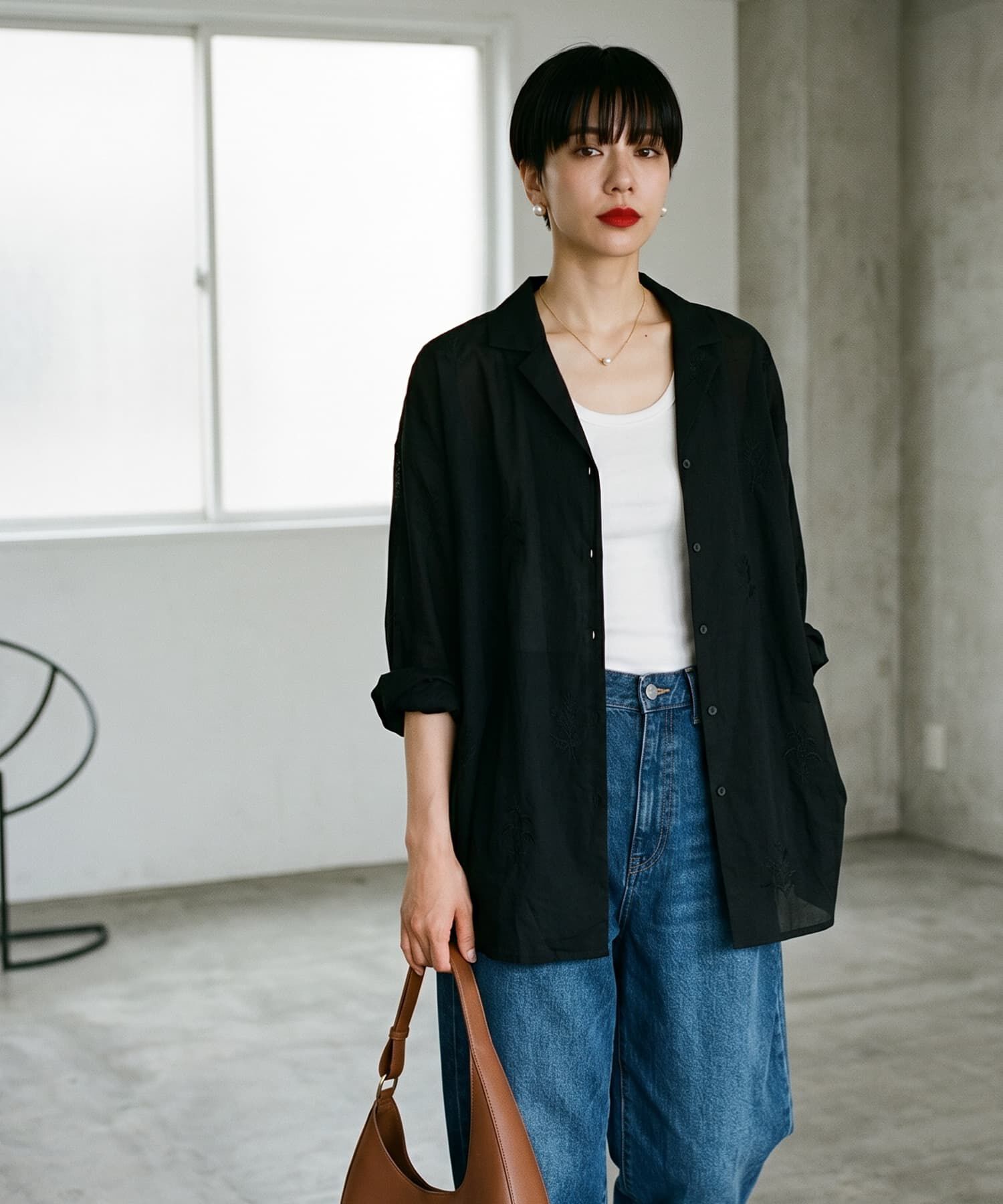 STYLE DELI「【BLK001】刺繍オープンカラーシャツ」|シャツ・ブラウス|