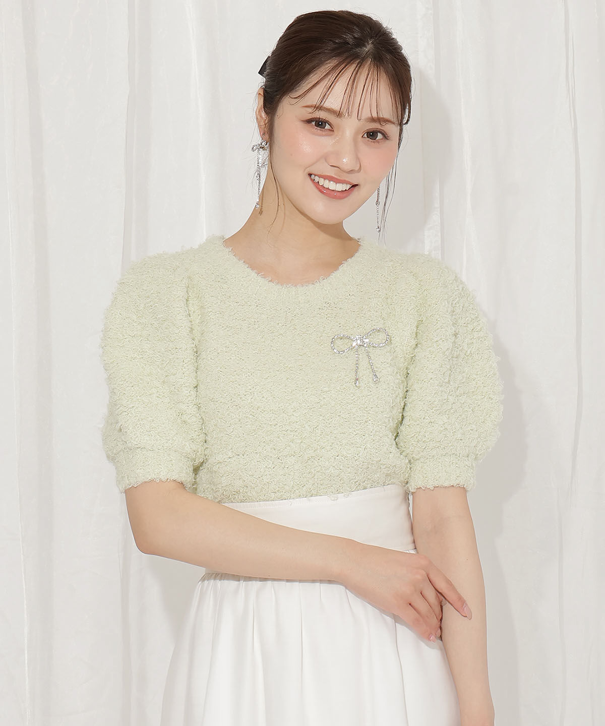 WILLSELECTION「リボンブローチ付きテディヤーンニット」|ニット・セーター|