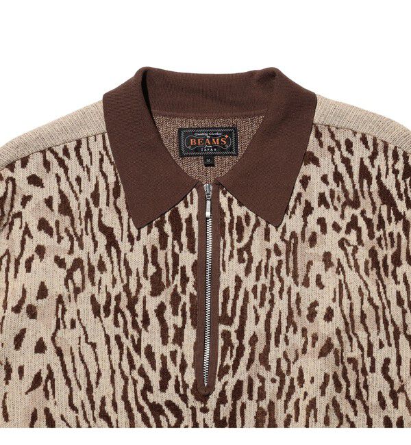 BEAMS PLUS「Half Zip Knit Polo Animal Jacquard」|ポロシャツ|