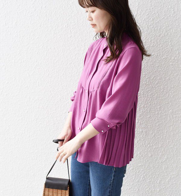 SHIPS for women「【WEB限定】〈手洗い可能〉ストレッチ ジョーゼット プリーツ ブラウス」|シャツ・ブラウス|