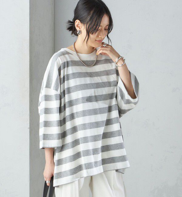 SHIPS for women「【SHIPS別注】onit:〈手洗い可能〉ボーダー ビッグ シルエット TEE◇」|Tシャツ・カットソー|