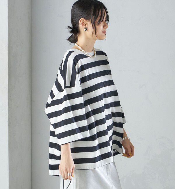 SHIPS for women「【SHIPS別注】onit:〈手洗い可能〉ボーダー ビッグ シルエット TEE◇」|Tシャツ・カットソー|
