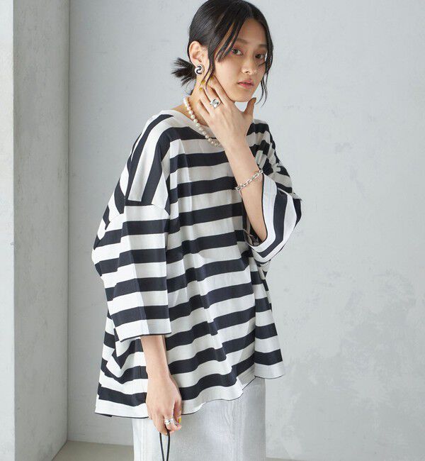 SHIPS for women「【SHIPS別注】onit:〈手洗い可能〉ボーダー ビッグ シルエット TEE◇」|Tシャツ・カットソー|