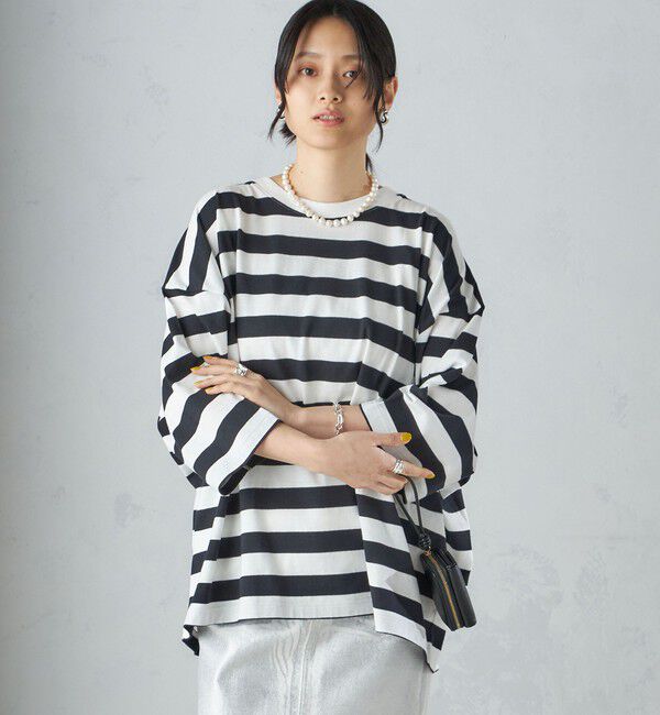 SHIPS for women「【SHIPS別注】onit:〈手洗い可能〉ボーダー ビッグ シルエット TEE◇」|Tシャツ・カットソー|