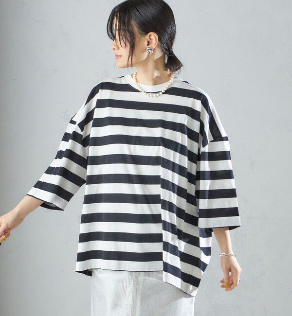 SHIPS for women「【SHIPS別注】onit:〈手洗い可能〉ボーダー ビッグ シルエット TEE◇」|Tシャツ・カットソー|