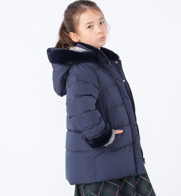 SHIPS KIDS「SHIPS KIDS:100～130cm /〈撥水/手洗い可能〉ミディアム丈 リサイクル ダウン フーディー」|ダウン|
