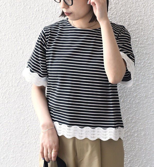 SHIPS Colors 「《予約》SHIPS Colors:〈洗濯機可能〉リンク レース コンビ TEE◆」|Tシャツ・カットソー|