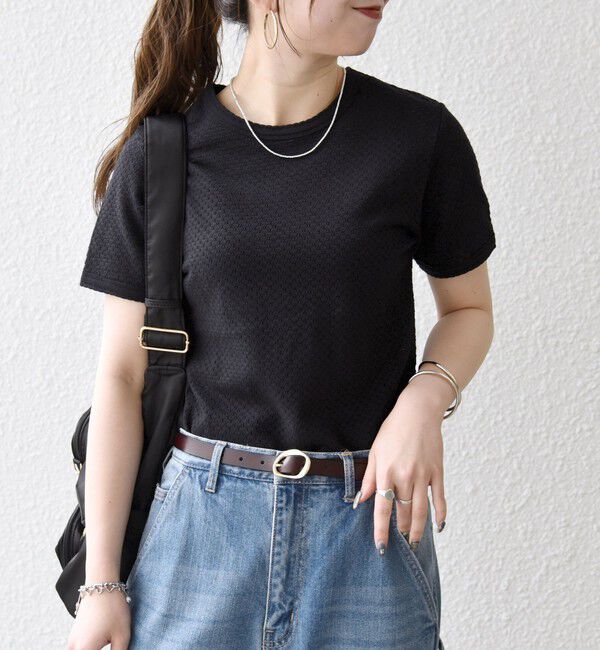 SHIPS any「《予約》SHIPS any:〈洗濯機可能〉透かし レース 半袖 クルーネック Tシャツ」|Tシャツ・カットソー|
