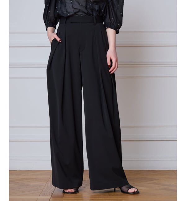 IENA LA BOUCLE「《追加予約》洗濯機洗い可 ウーステッドライクシャンブレータックスラックス」|スラックス|ブラック