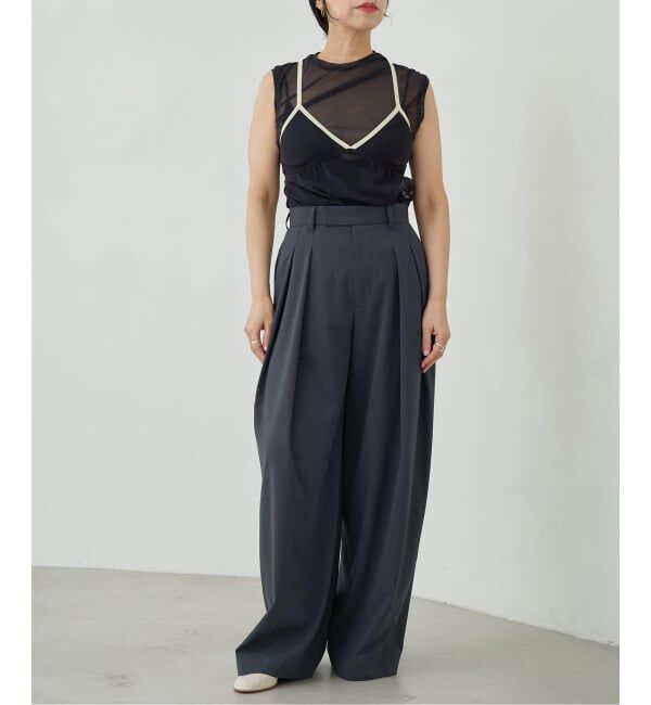 IENA LA BOUCLE「《追加予約》洗濯機洗い可 ウーステッドライクシャンブレータックスラックス」|スラックス|