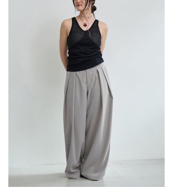 IENA LA BOUCLE「《追加予約》洗濯機洗い可 ウーステッドライクシャンブレータックスラックス」|スラックス|