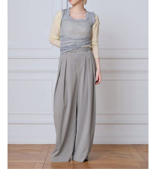 IENA LA BOUCLE「《追加予約》洗濯機洗い可 ウーステッドライクシャンブレータックスラックス」|スラックス|
