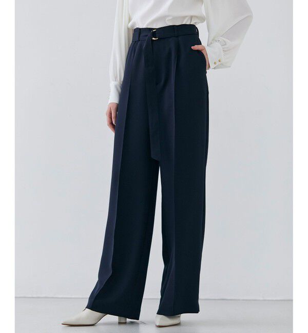 BEIGE,「【洗える・Precious 4月号掲載】JASMINE / ベルト付きワイドストレートパンツ」|その他|Navy