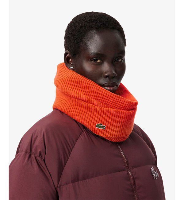 LACOSTE「スムースタッチ カシミヤニットネックゲイター / ネックウォーマー スヌード」|マフラー|オレンジ