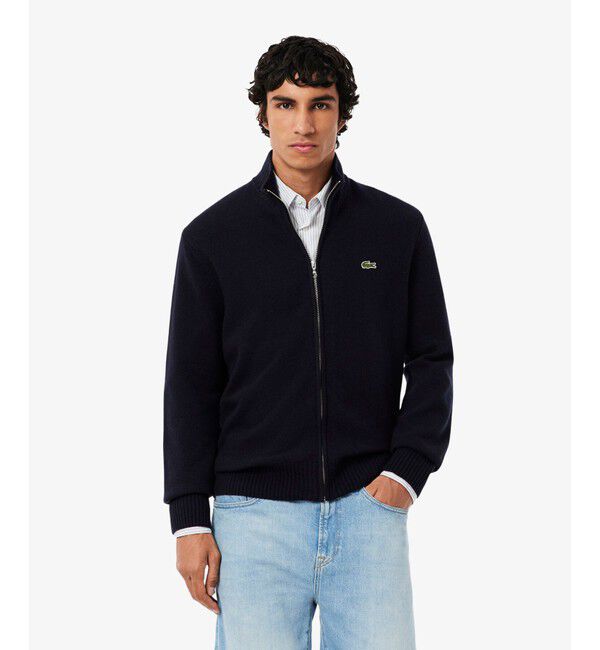 LACOSTE「ハイネックフルジップ ウールニットセーター / ドライバーズニット」|ニット・セーター|ネイビー
