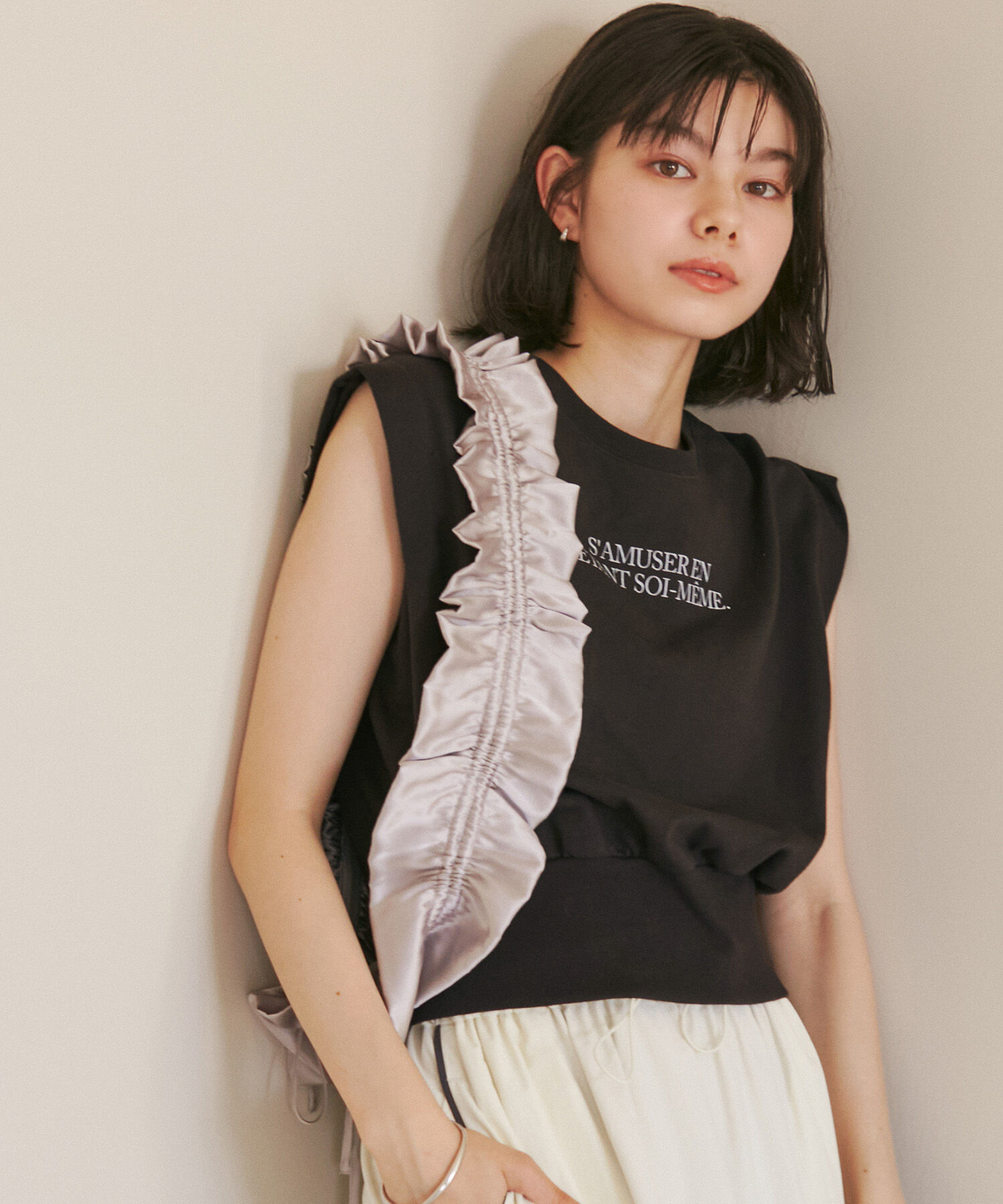 ROPE' PICNIC R「汗染み防止/バックスリットフレンチスリーブミニ裏毛プルオーバー」|スウェット・ジャージ|チャコール(06)
