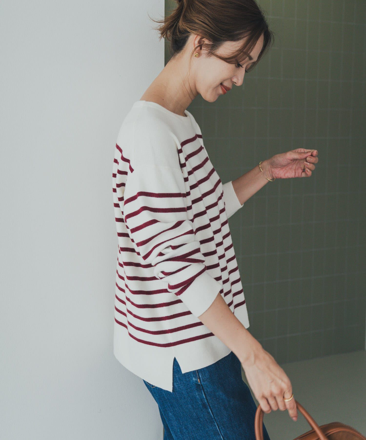 URBAN RESEARCH DOORS「パネルボーダーKNIT」|ニット・セーター|レッド系その他