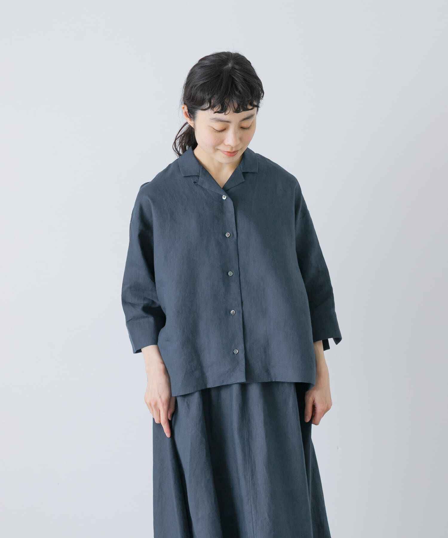 かぐれ「リネン半袖オープンカラーシャツ」|シャツ・ブラウス|