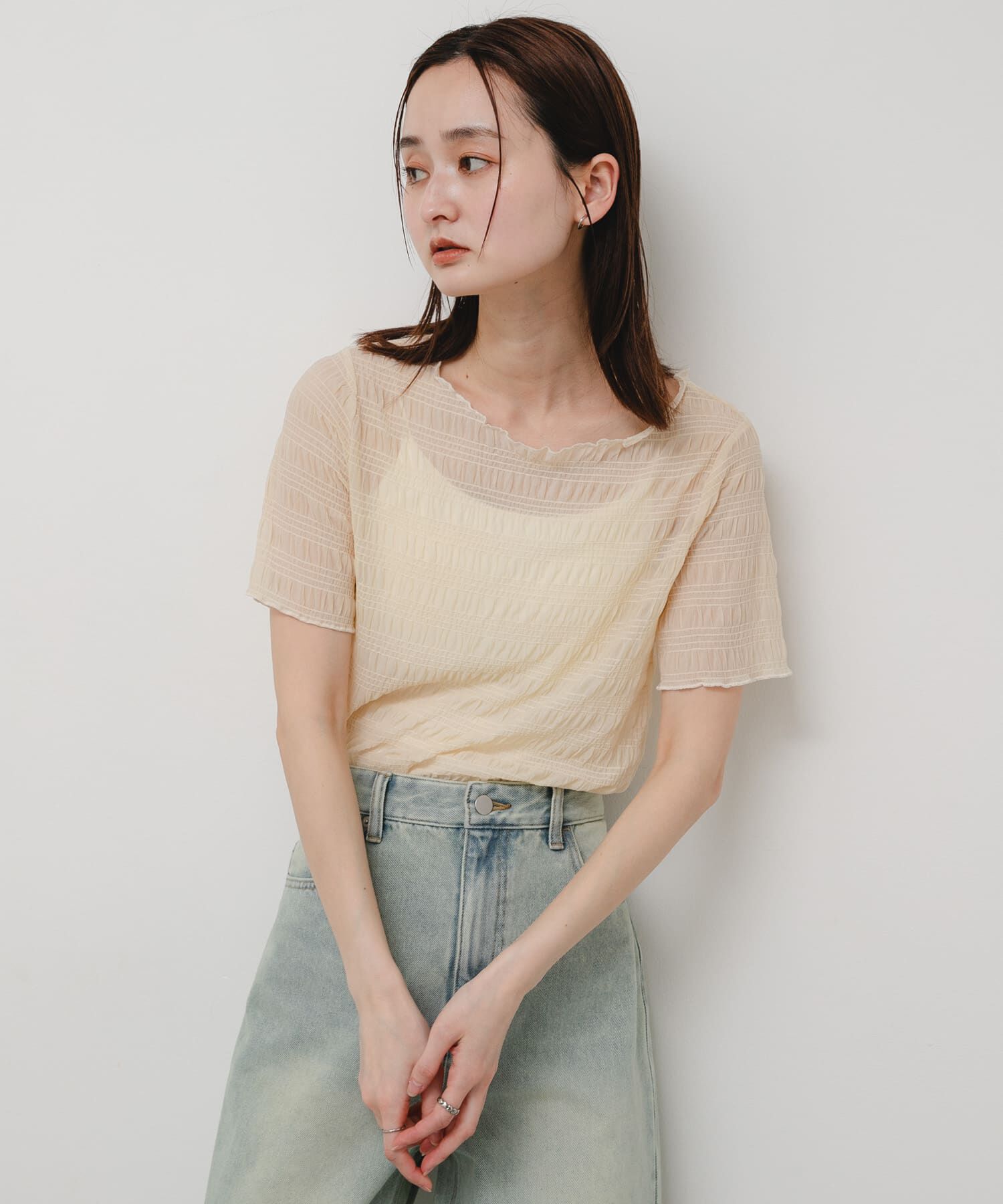 SENSE OF PLACE by URBAN RESEARCH「シャーリングシアートップ(5分袖)」|Tシャツ・カットソー|