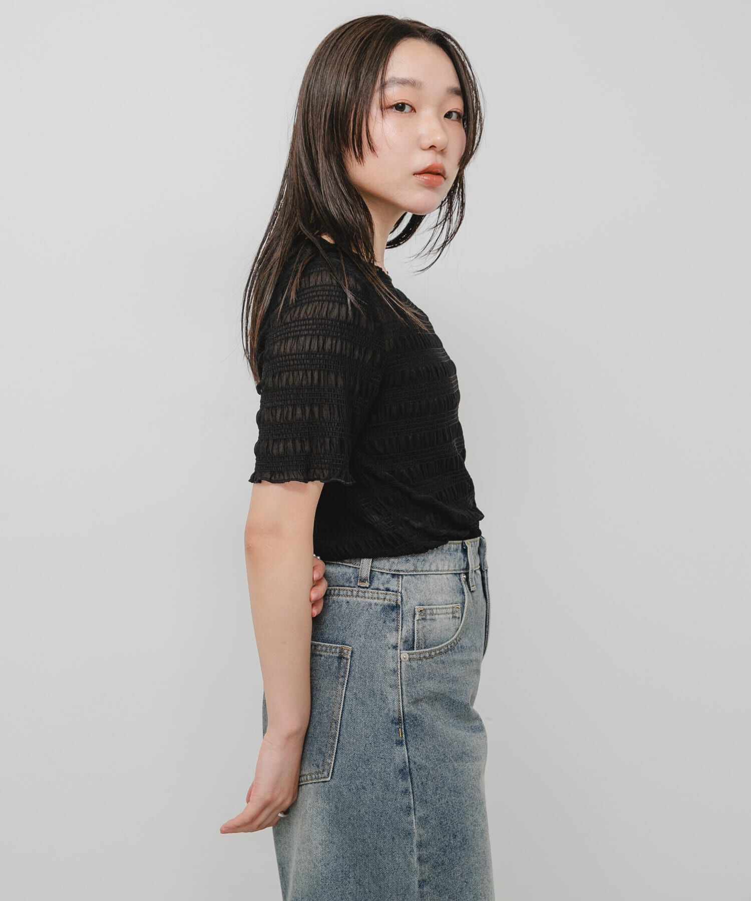 SENSE OF PLACE by URBAN RESEARCH「シャーリングシアートップ(5分袖)」|Tシャツ・カットソー|