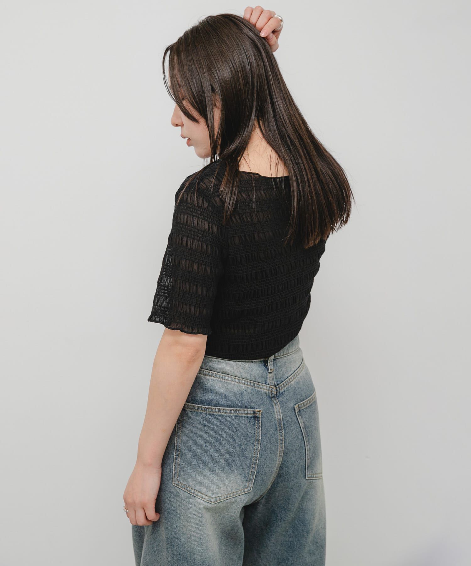 SENSE OF PLACE by URBAN RESEARCH「シャーリングシアートップ(5分袖)」|Tシャツ・カットソー|