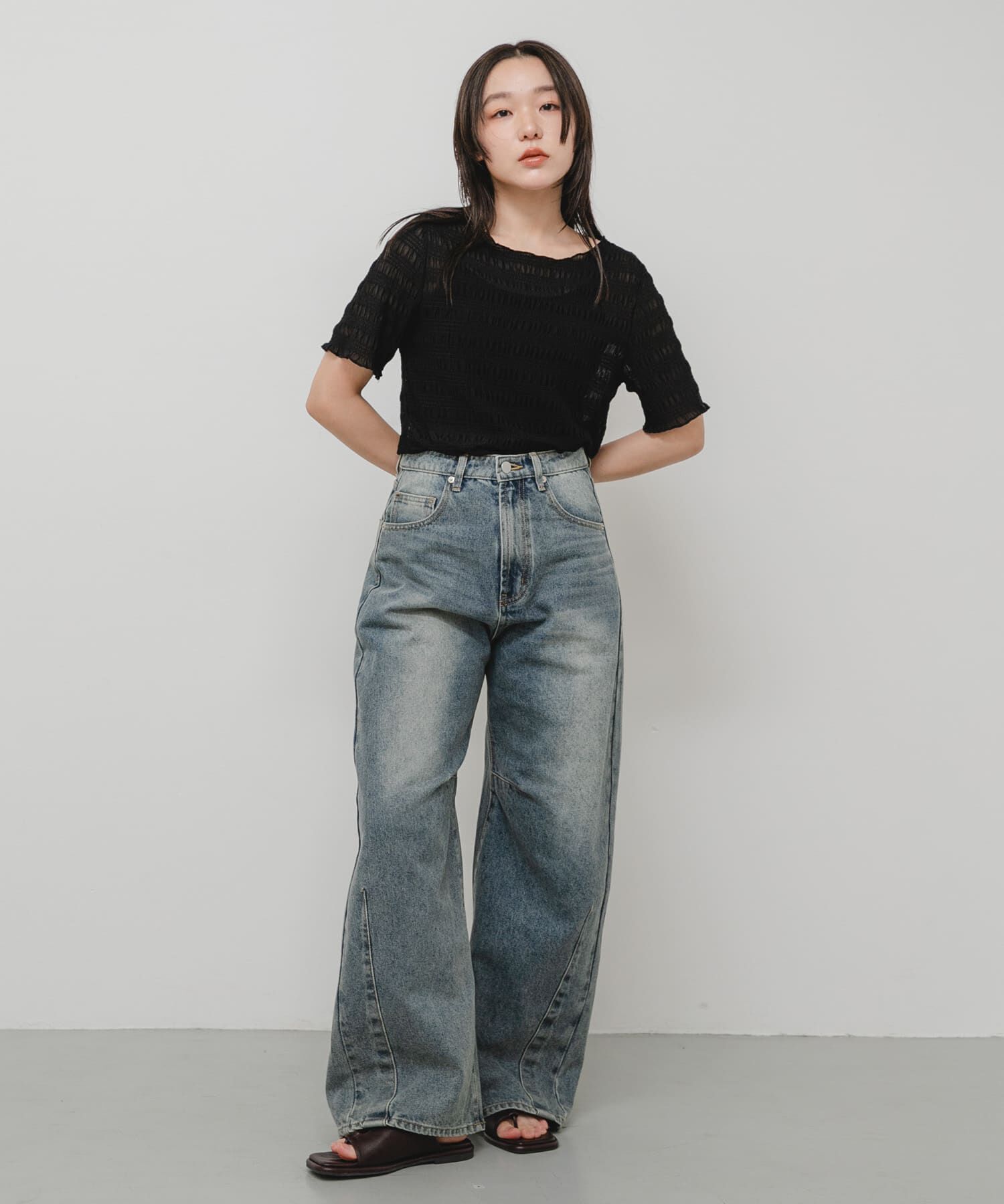 SENSE OF PLACE by URBAN RESEARCH「シャーリングシアートップ(5分袖)」|Tシャツ・カットソー|
