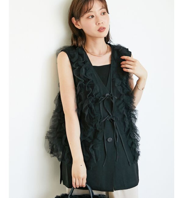  「《WEB限定アイテム》チュールレイヤードセットジレ」|その他|ブラック
