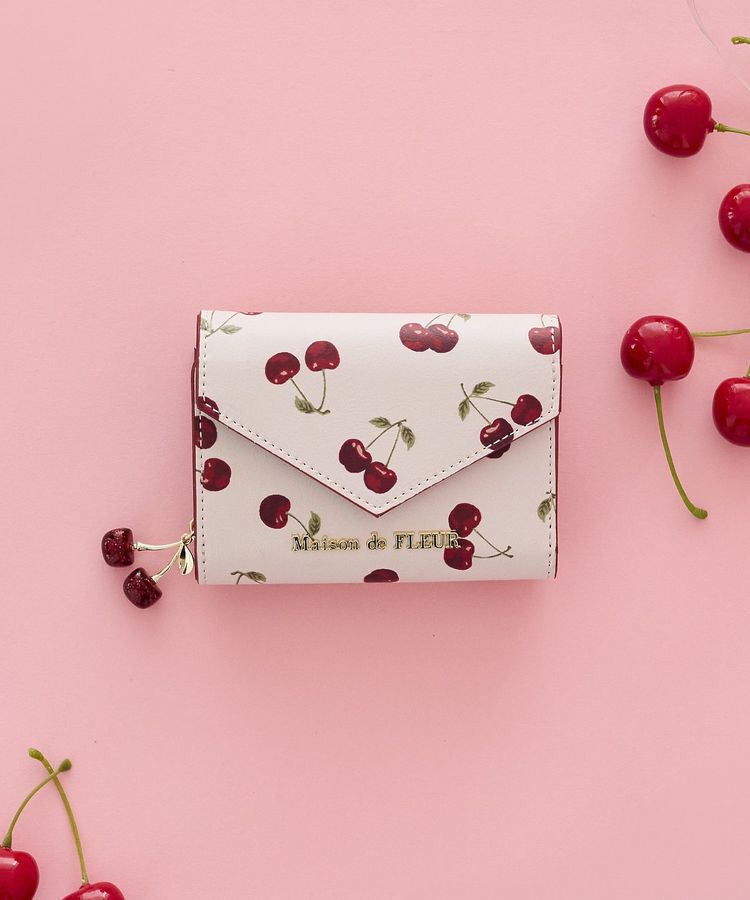 Maison de FLEUR「リーフ付きチェリーウォレット」|財布|レッド