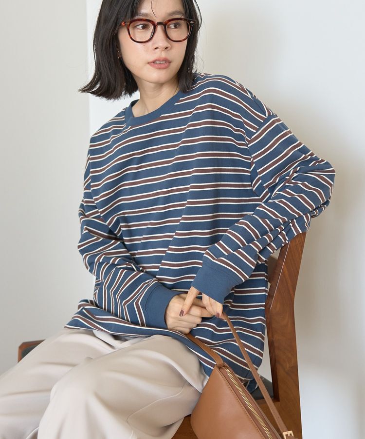 AMERICAN HOLIC「アソートボーダーロングTシャツ/チュニック」|Tシャツ・カットソー|Navy