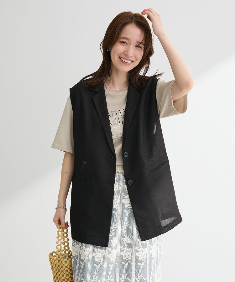 Green Parks「メッシュフレンチスリーブジレ」|その他|Black
