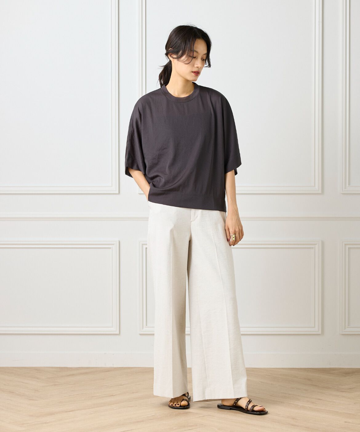 INED「《大きいサイズ》シアーオーバーサイズカットソー」|Tシャツ・カットソー|