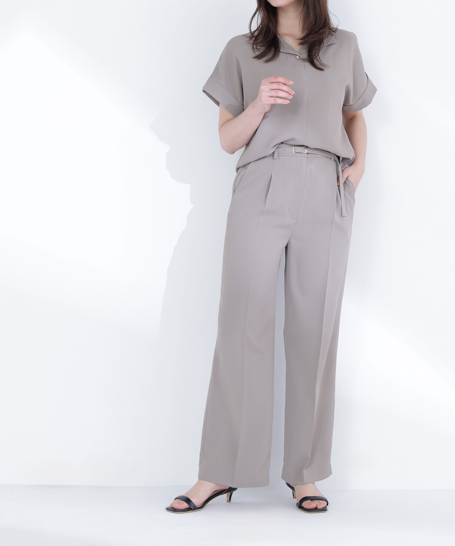  「クリアツイル SETUP タックワイドパンツ」|その他|オリーブモカ