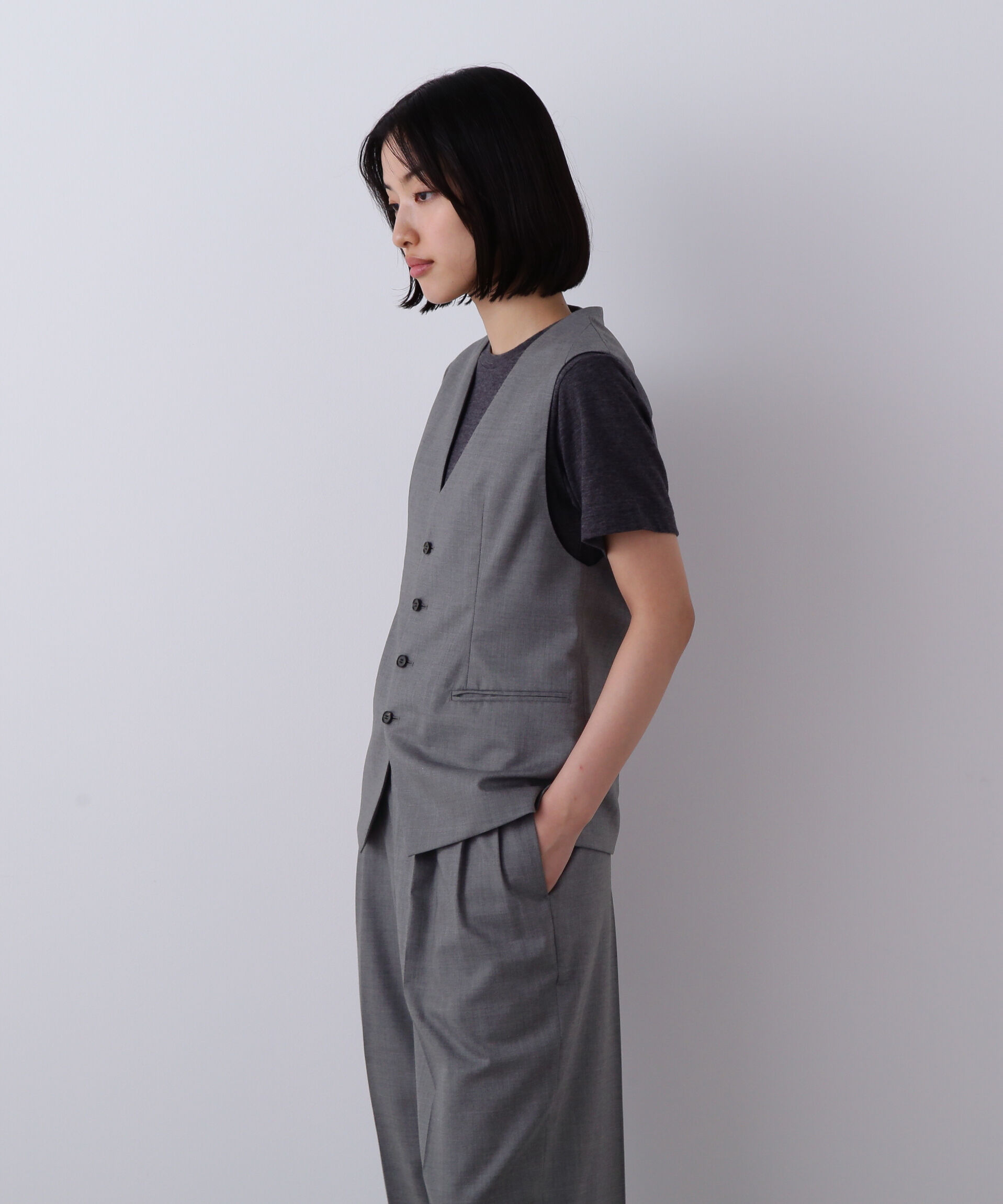 YLEVE 「YLEVE / SUPER120'S CHAMBRAY WOOL VEST」|ブルゾン・スタジャン|