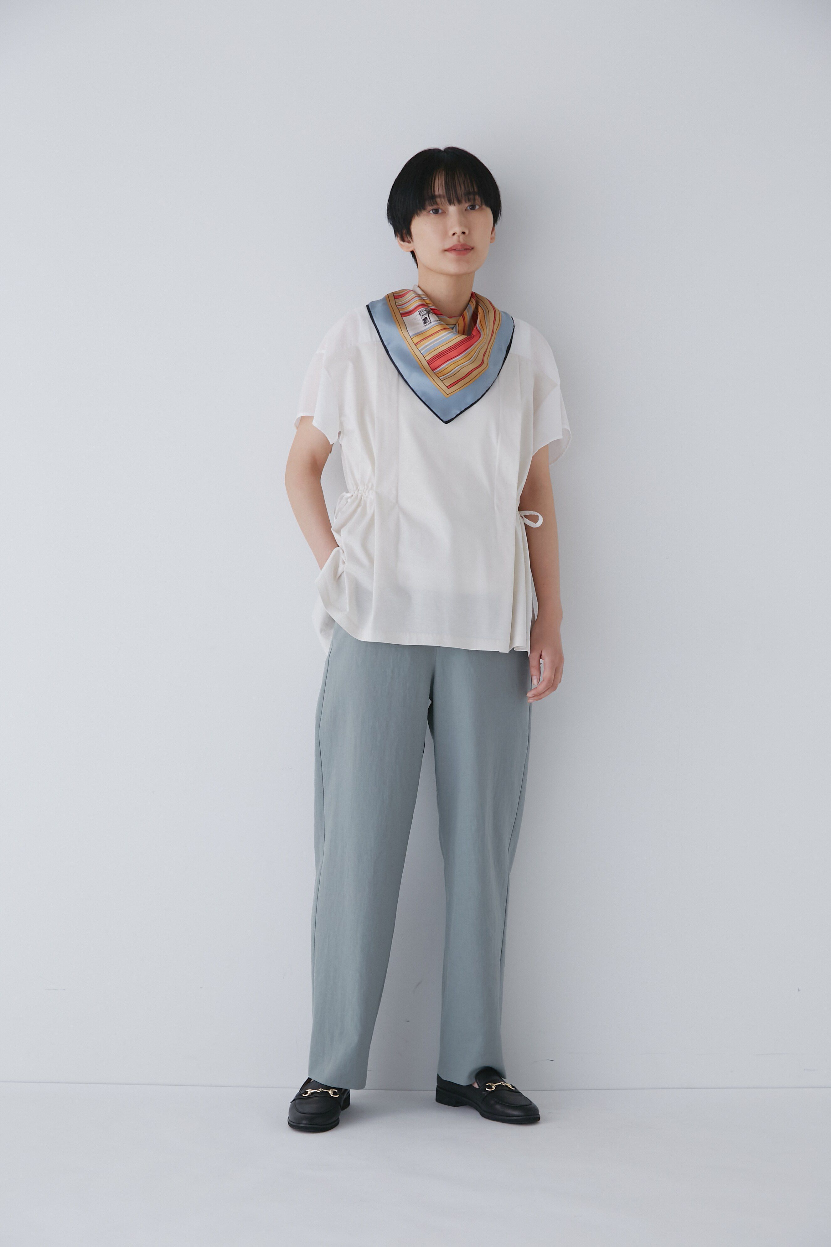  「◆異素材コンビギャザートップス」|Tシャツ・カットソー|