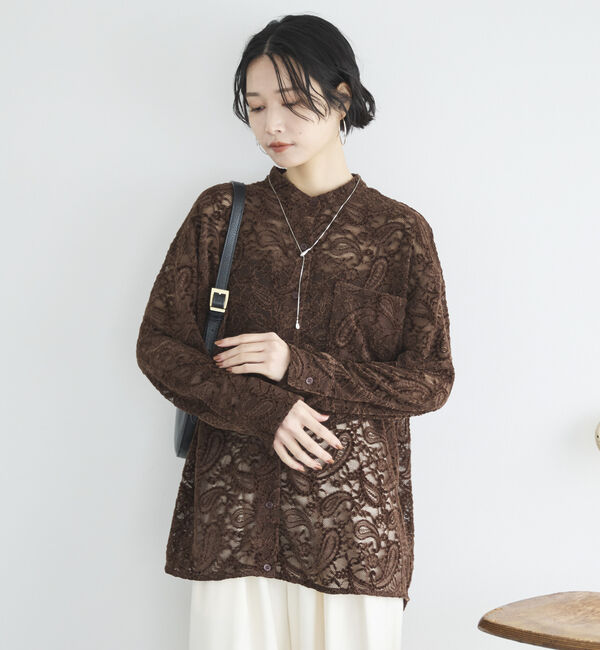 Doux archives「フロッキーレースバンドカラーシャツ／」|シャツ・ブラウス|