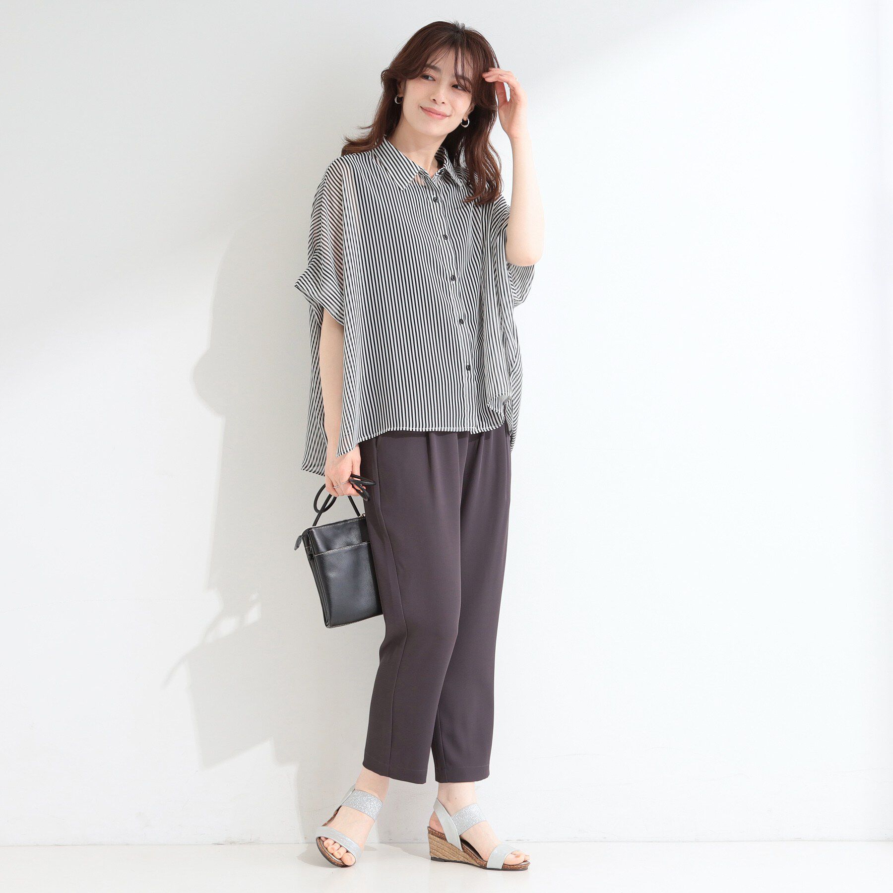 SHOO･LA･RUE「【洗濯機可】柄アソート ポンチョ風シアーシャツ」|シャツ・ブラウス|