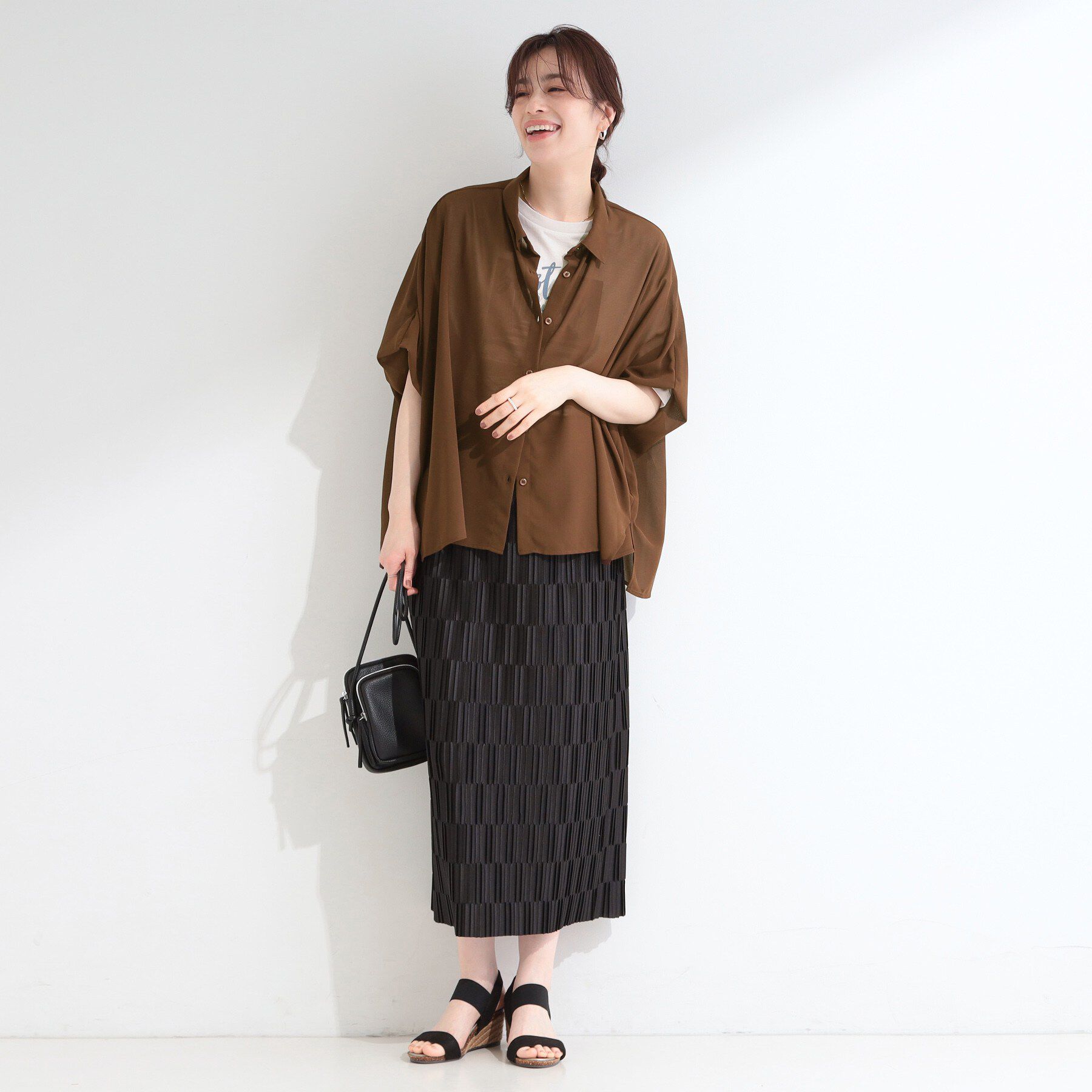 SHOO･LA･RUE「【洗濯機可】柄アソート ポンチョ風シアーシャツ」|シャツ・ブラウス|