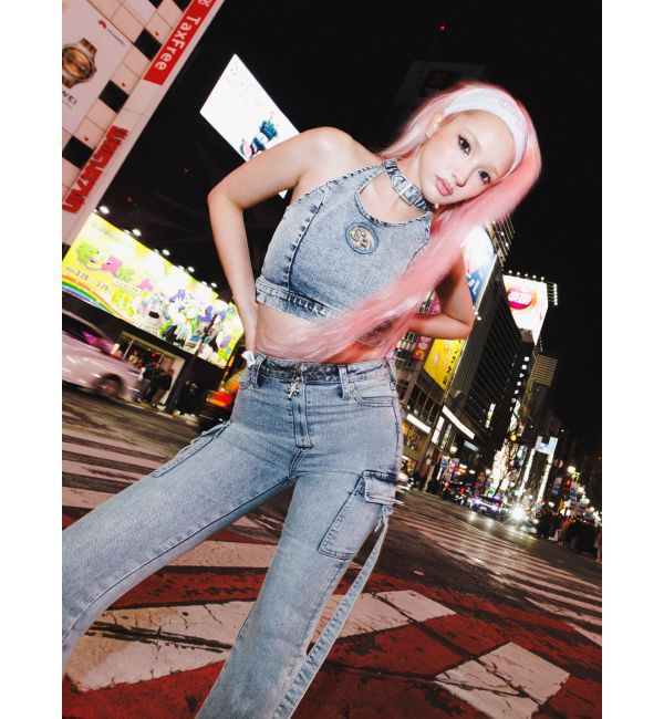 GYDA「ハイウエストsacred edge cross ZIPデザインフレアデニムパンツ」|デニム|