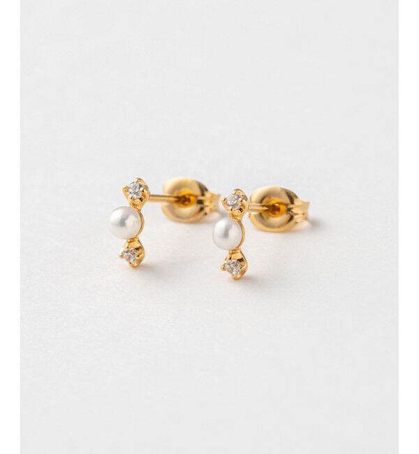 Jouete「ジルコニア&times;パール ピアス」|ピアス|イエローゴールド