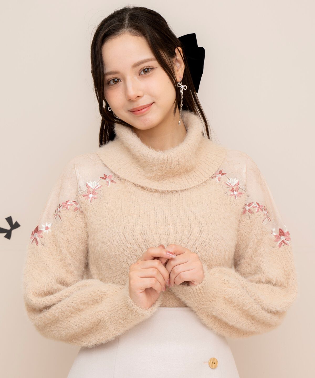 WILLSELECTION「刺繍シャギーニットプルオーバー」|ニット・セーター|ベージュ