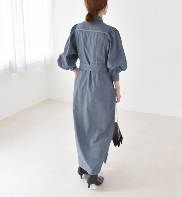 quaranciel「quaranciel:〈洗濯機可能〉シャンブレー パフ ロング シャツ ワンピース」|ワンピース|