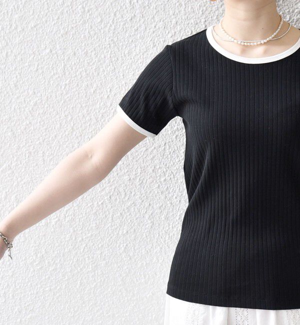 SHIPS any「《一部追加予約》SHIPS any:〈洗濯機可能〉テレコ リブ バイカラー ショートスリーブ TEE」|Tシャツ・カットソー|