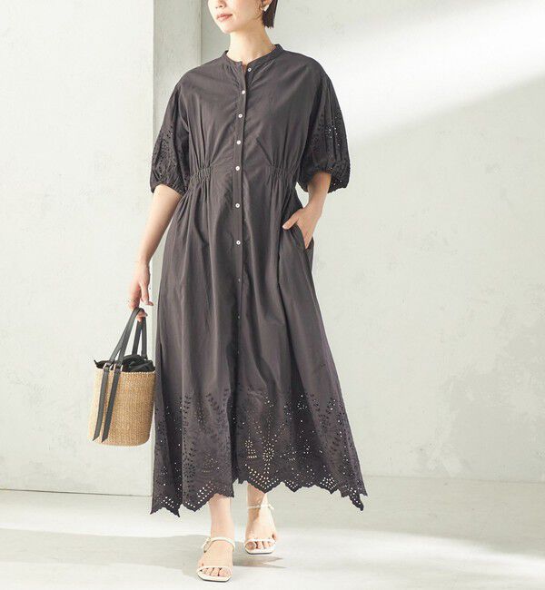 SHIPS for women「【SHIPS別注】Fanaka:〈手洗い可能〉シフリー ウエスト ギャザー ワンピース」|ワンピース|ブラック