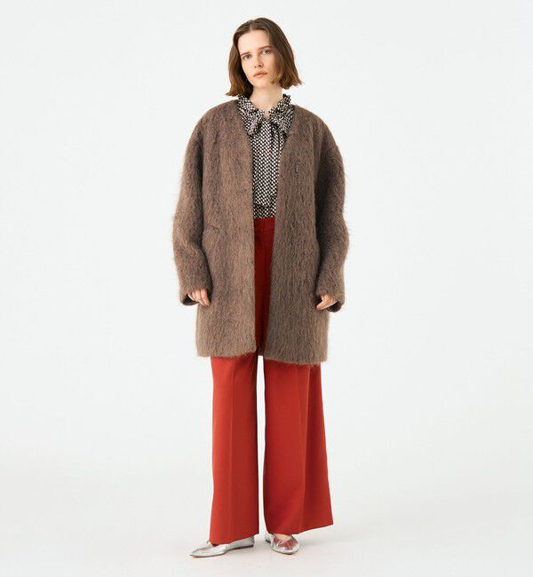 Ballsey「フラッフィーシャギー Vカラーミドルコート」|ノーカラーコート|