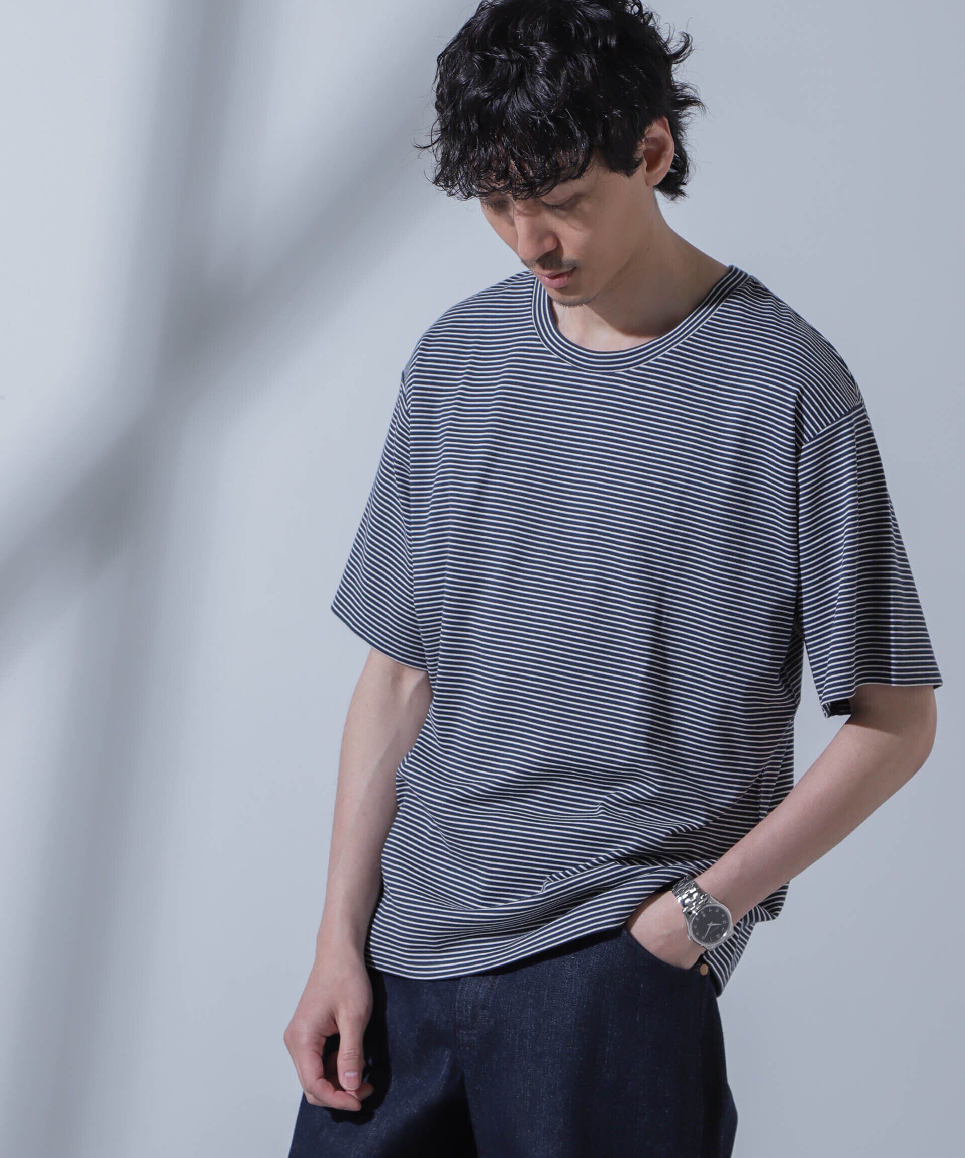 nano･universe「Anti Soaked(R)  汗染み防止 ピンボーダークルーネックTシャツ」|Tシャツ・カットソー|