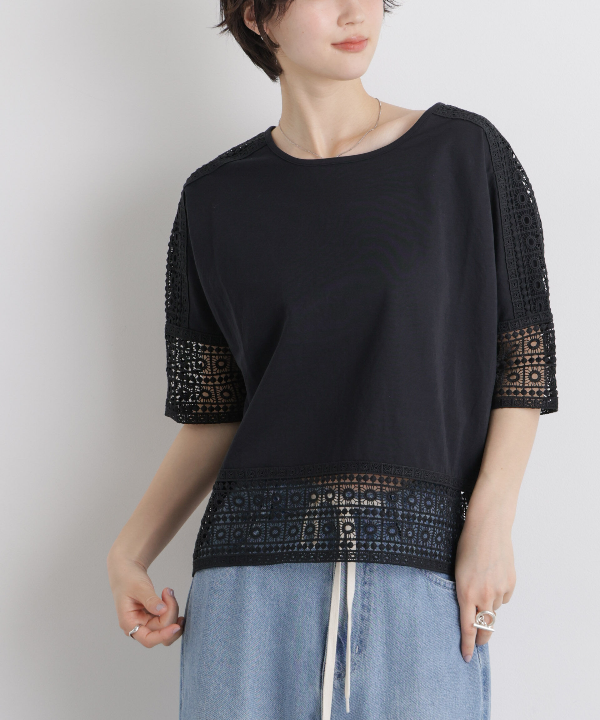 nano･universe「レースコンビドルマンカットトップス」|Tシャツ・カットソー|