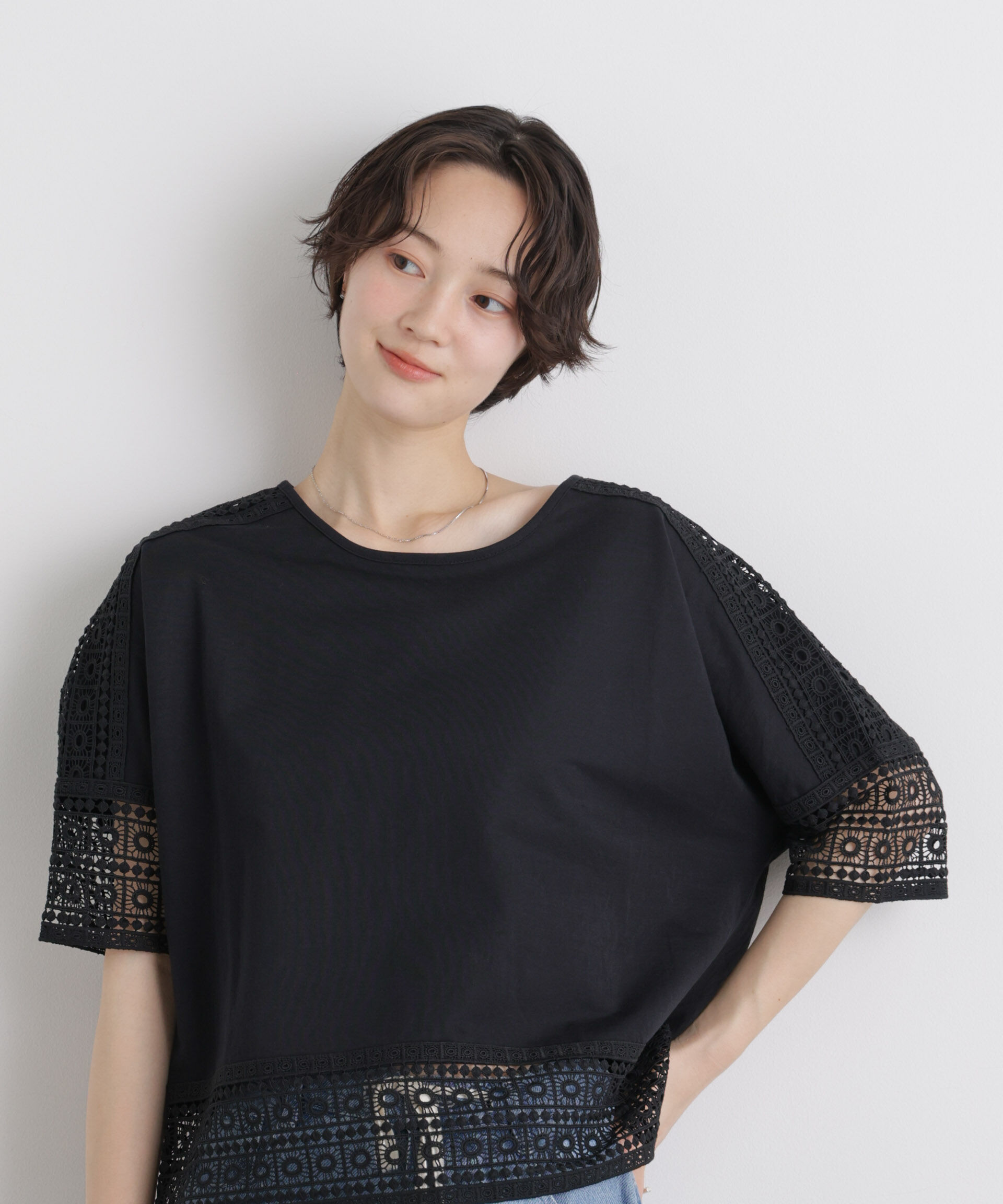 nano･universe「レースコンビドルマンカットトップス」|Tシャツ・カットソー|
