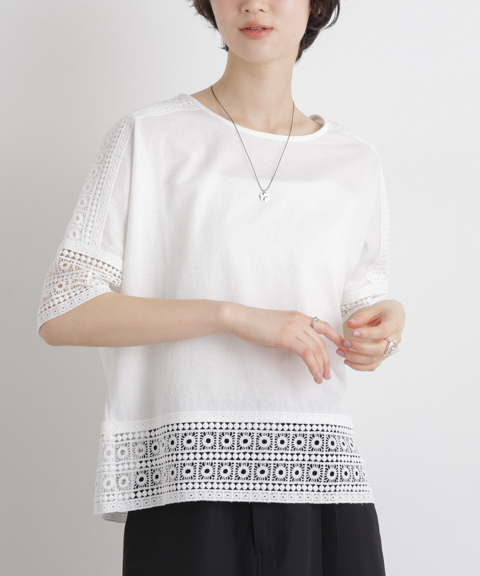 nano･universe「レースコンビドルマンカットトップス」|Tシャツ・カットソー|